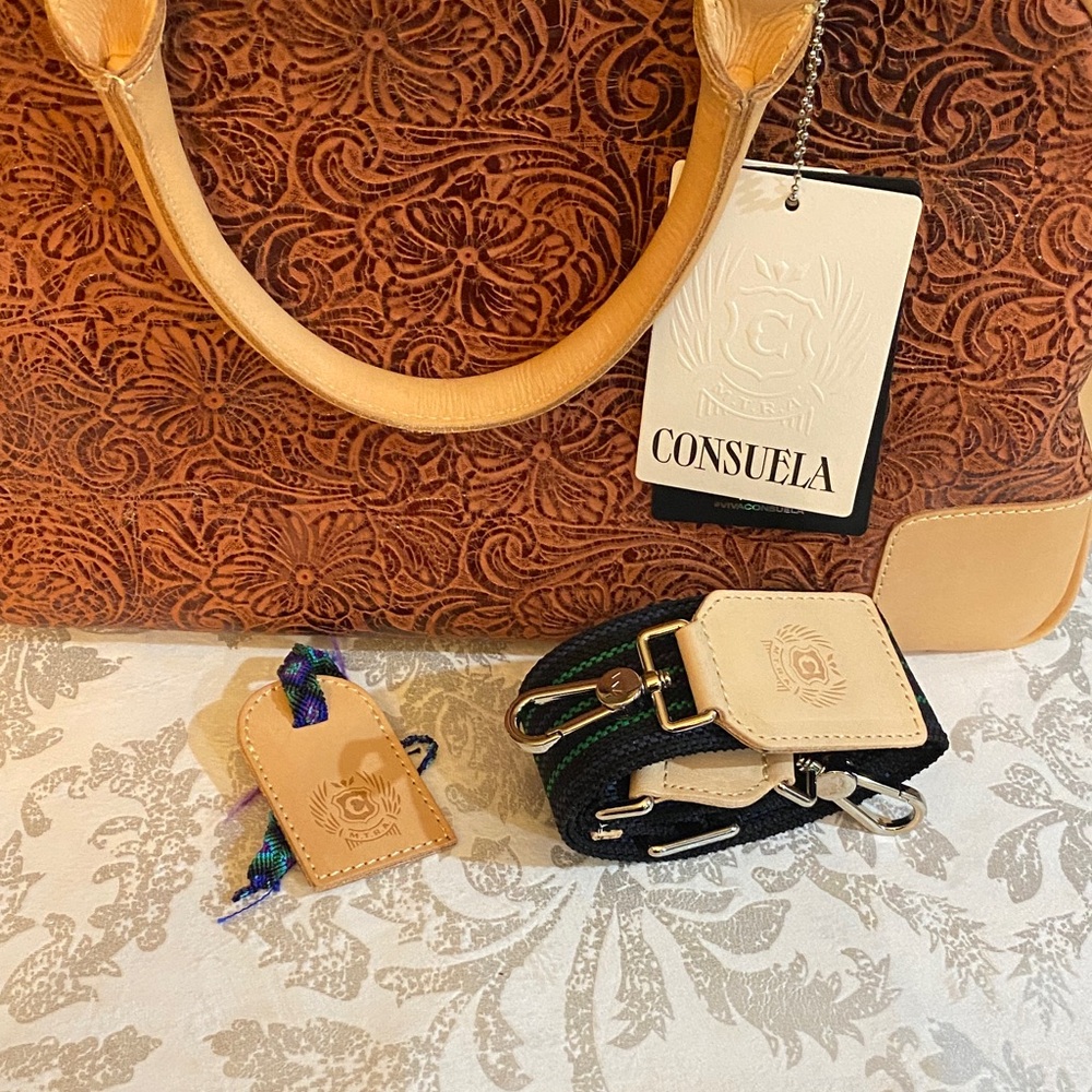 Consuela Embossed Travel Bag in Rich Brown and Tan - Picture 5 of 9